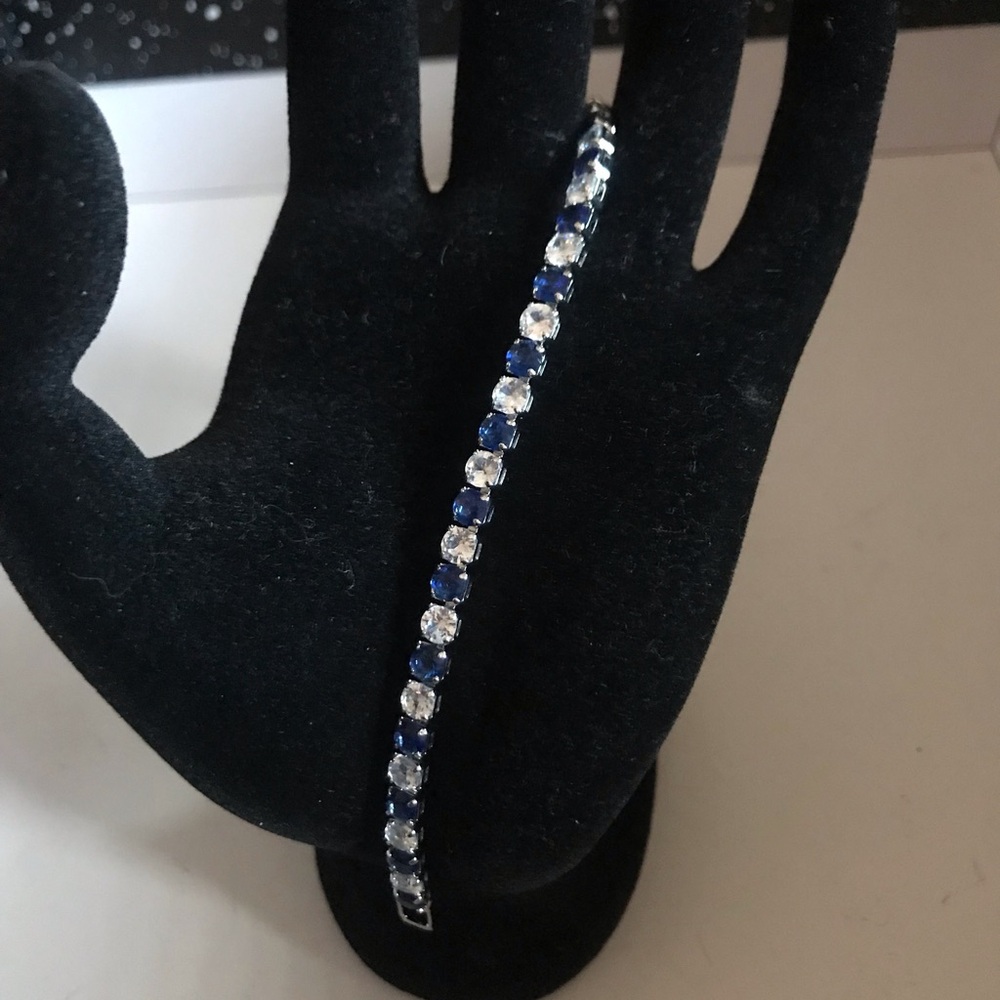 Sterling silver Elegant Blue and Clear crystal Tennis Bracelet